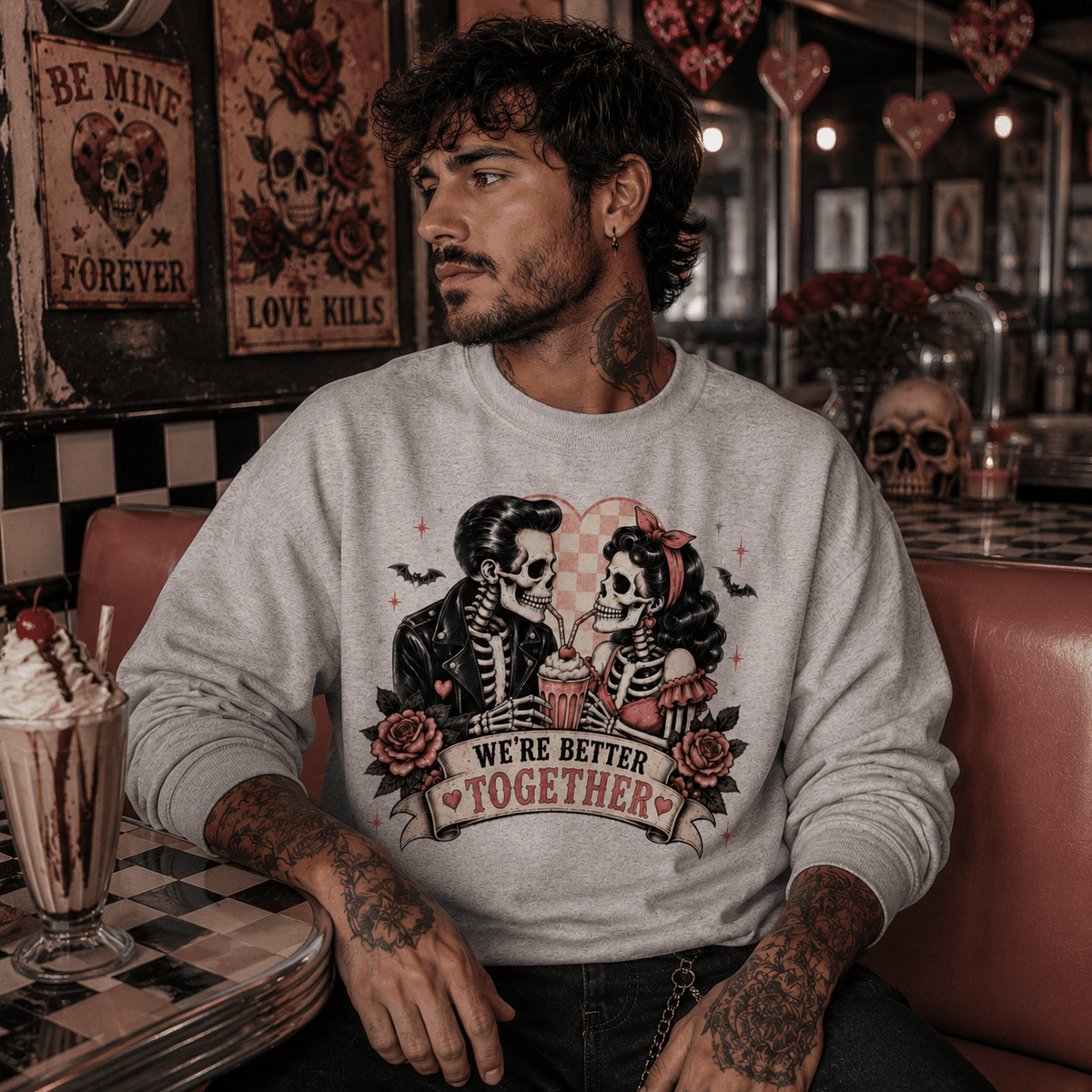 Skeleton Couple 'We're Better Together' Sweatshirt - Boo Crew Boutique