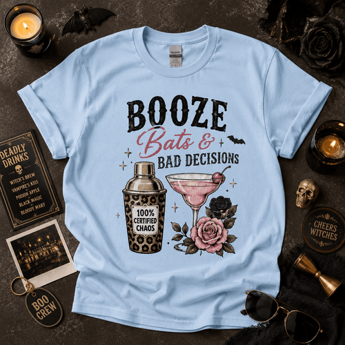 Booze, Bats & Bad Decisions Tee - Boo Crew Boutique