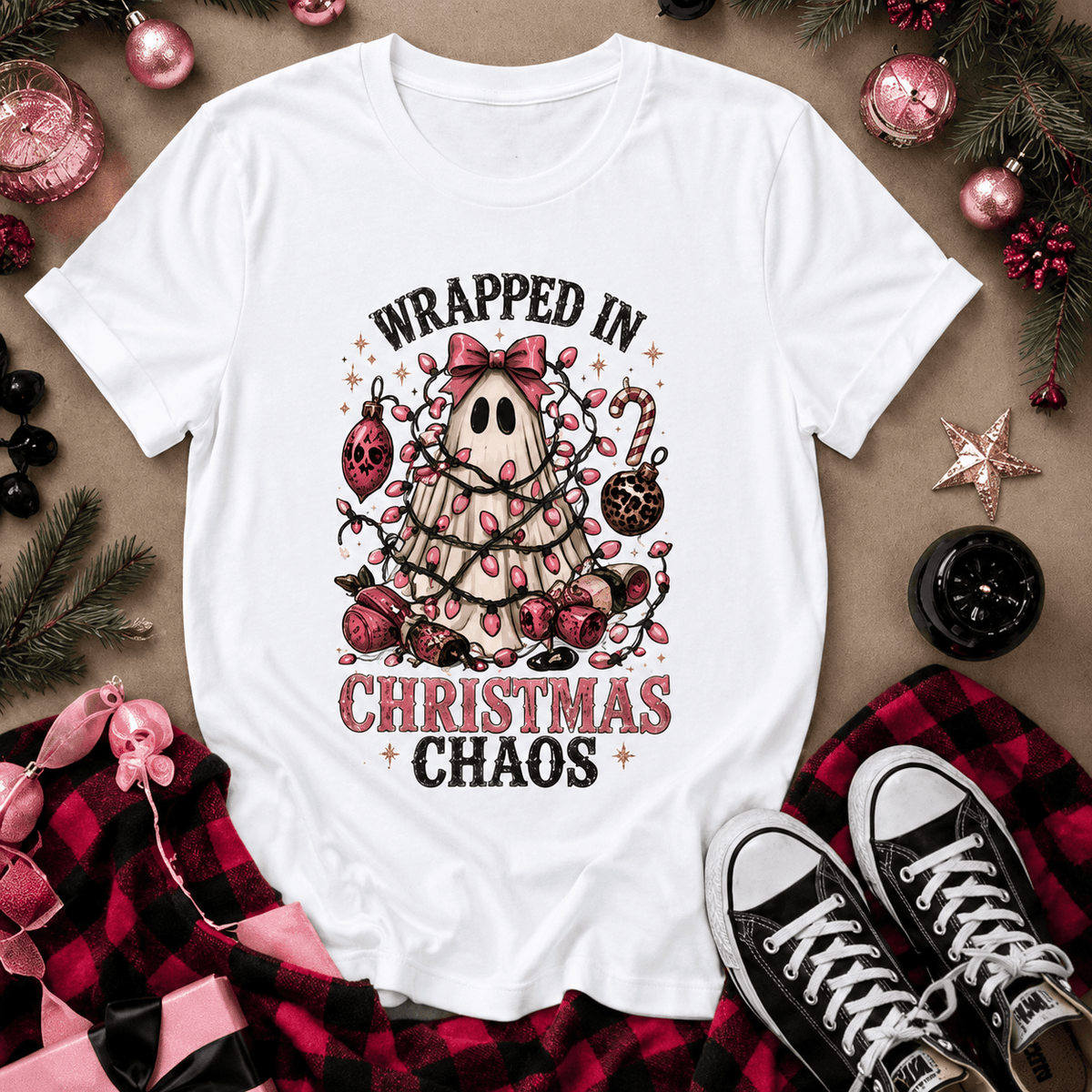 Wrapped in Christmas Chaos Tee - Boo Crew Boutique