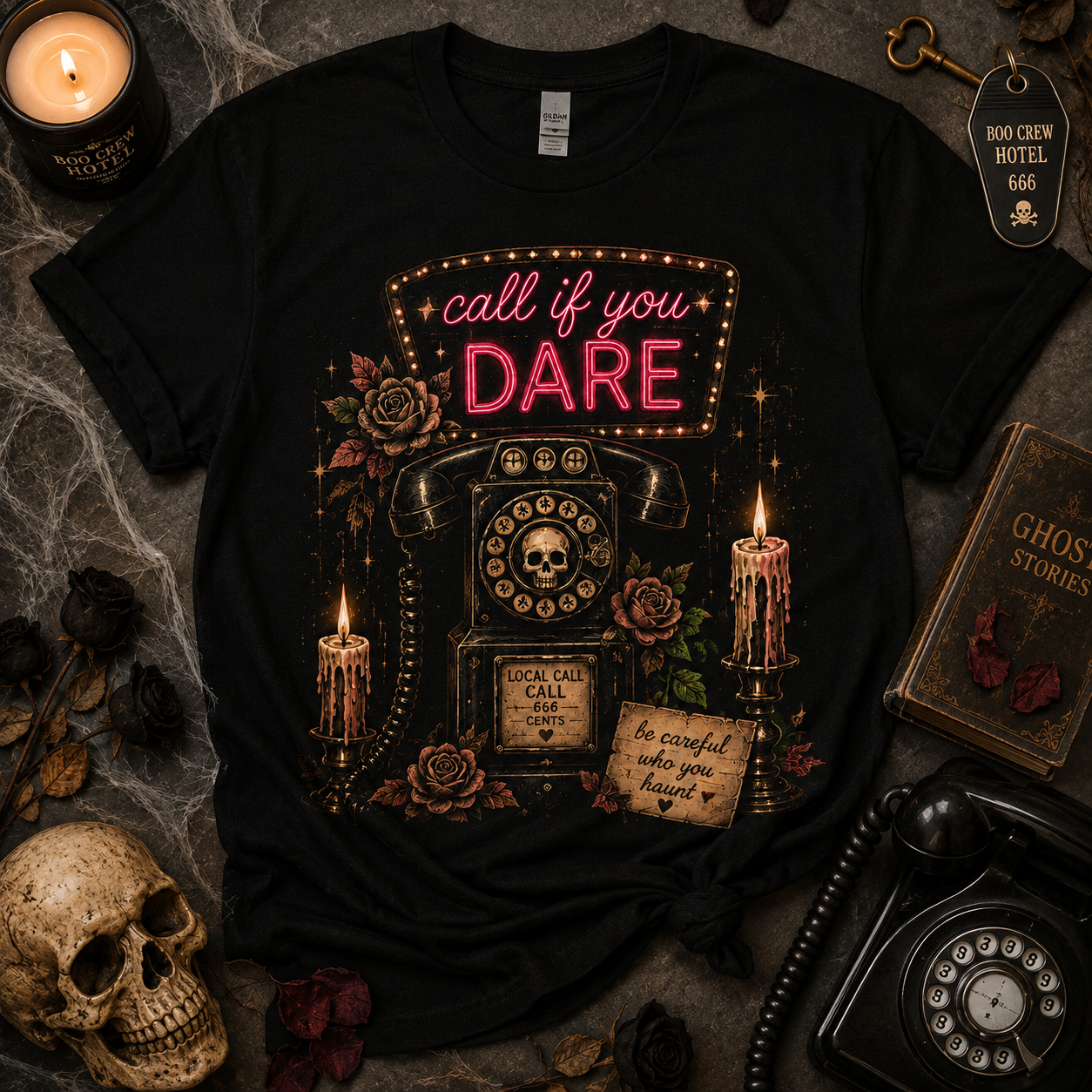 Call If You Dare T‑Shirt — Retro Phone Gothic Graphic Tee
