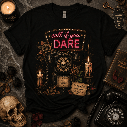 Call If You Dare T‑Shirt — Retro Phone Gothic Graphic Tee - Boo Crew Boutique
