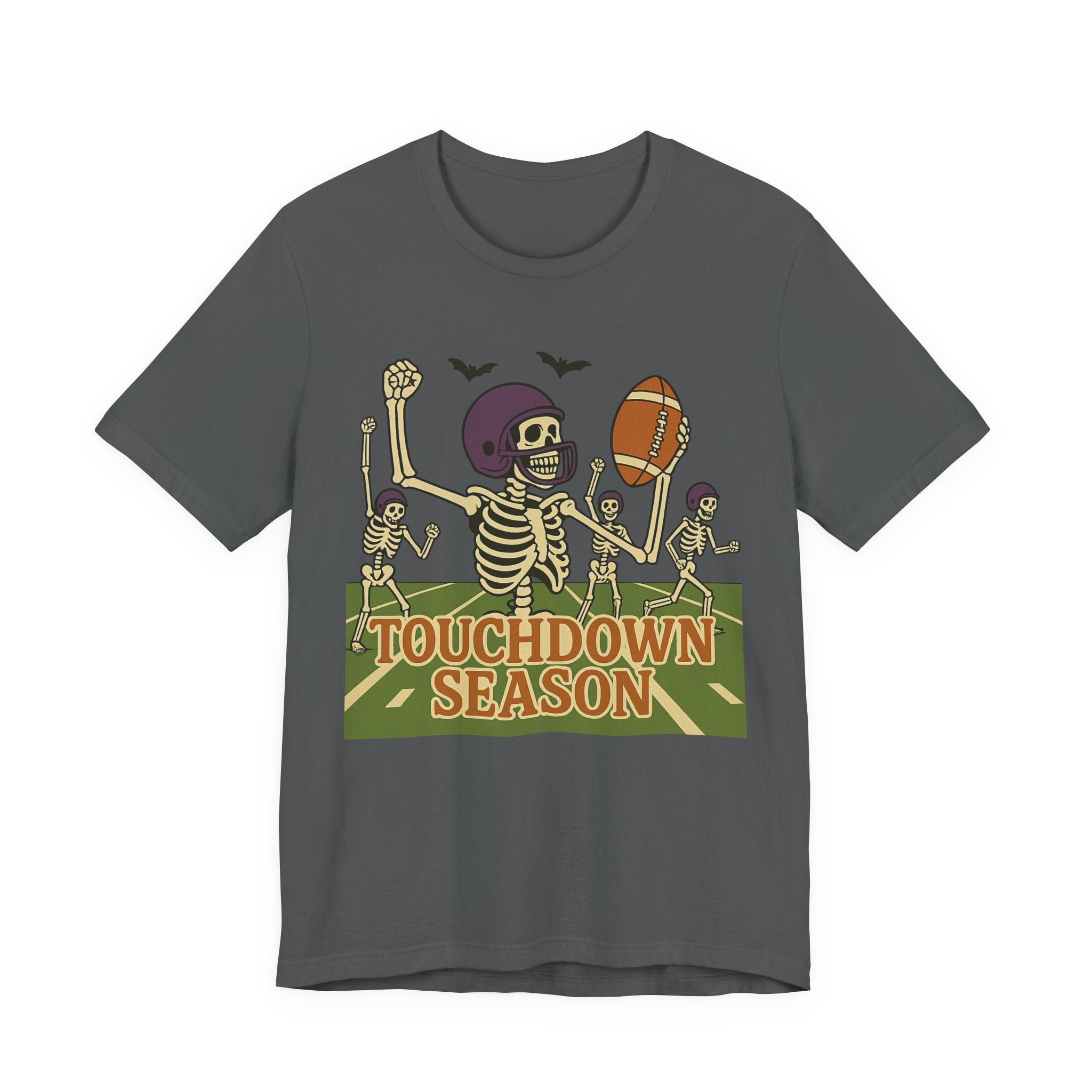 Skeleton Touchdown Season Tee, Unisex Skeleton Football T-Shirt, Funny Sports Shirt, Fall Celebration Apparel, Halloween Party Wear - Boo Crew Boutique