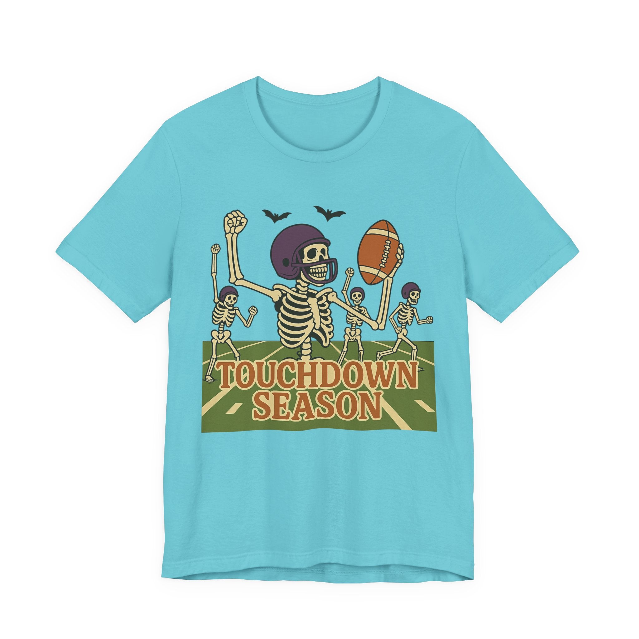 Skeleton Touchdown Season Tee, Unisex Skeleton Football T-Shirt, Funny Sports Shirt, Fall Celebration Apparel, Halloween Party Wear - Boo Crew Boutique