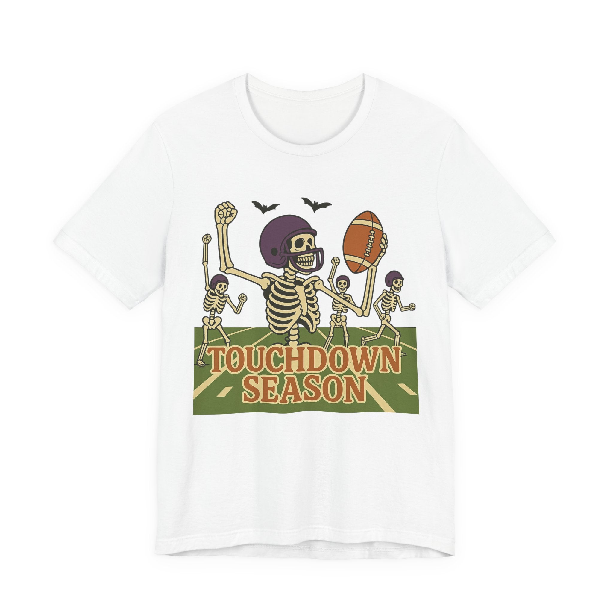 Skeleton Touchdown Season Tee, Unisex Skeleton Football T-Shirt, Funny Sports Shirt, Fall Celebration Apparel, Halloween Party Wear - Boo Crew Boutique