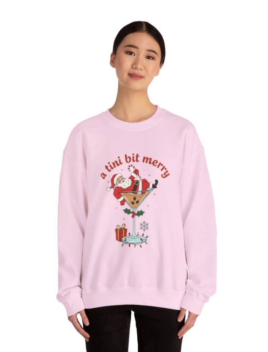 A Tini Bit Merry Santa Martini Sweatshirt | Christmas Cocktail Holiday Crewneck, Gift for Espresso Martini Lovers - Boo Crew Boutique