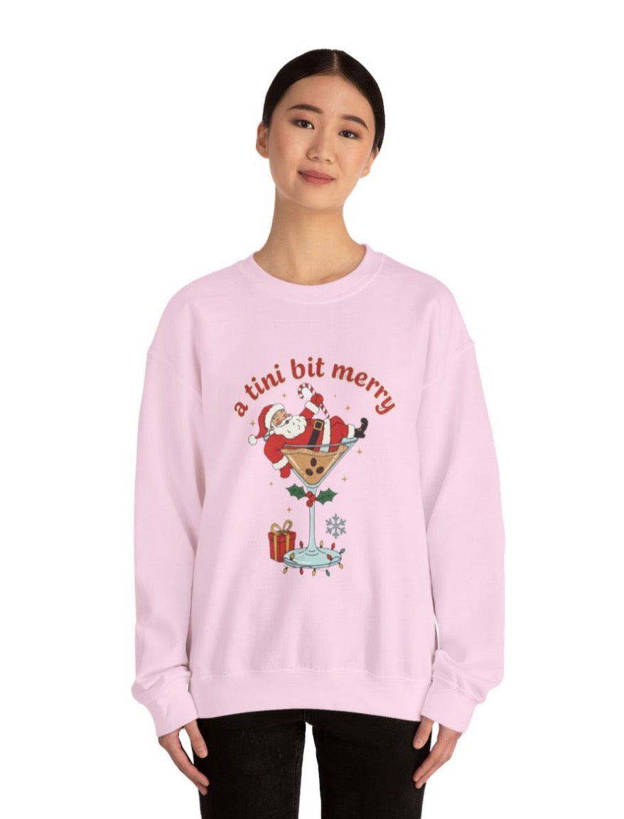 A Tini Bit Merry Santa Martini Sweatshirt | Christmas Cocktail Holiday Crewneck, Gift for Espresso Martini Lovers