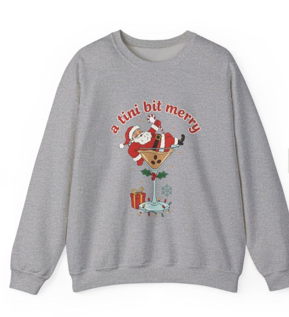 A Tini Bit Merry Santa Martini Sweatshirt | Christmas Cocktail Holiday Crewneck, Gift for Espresso Martini Lovers