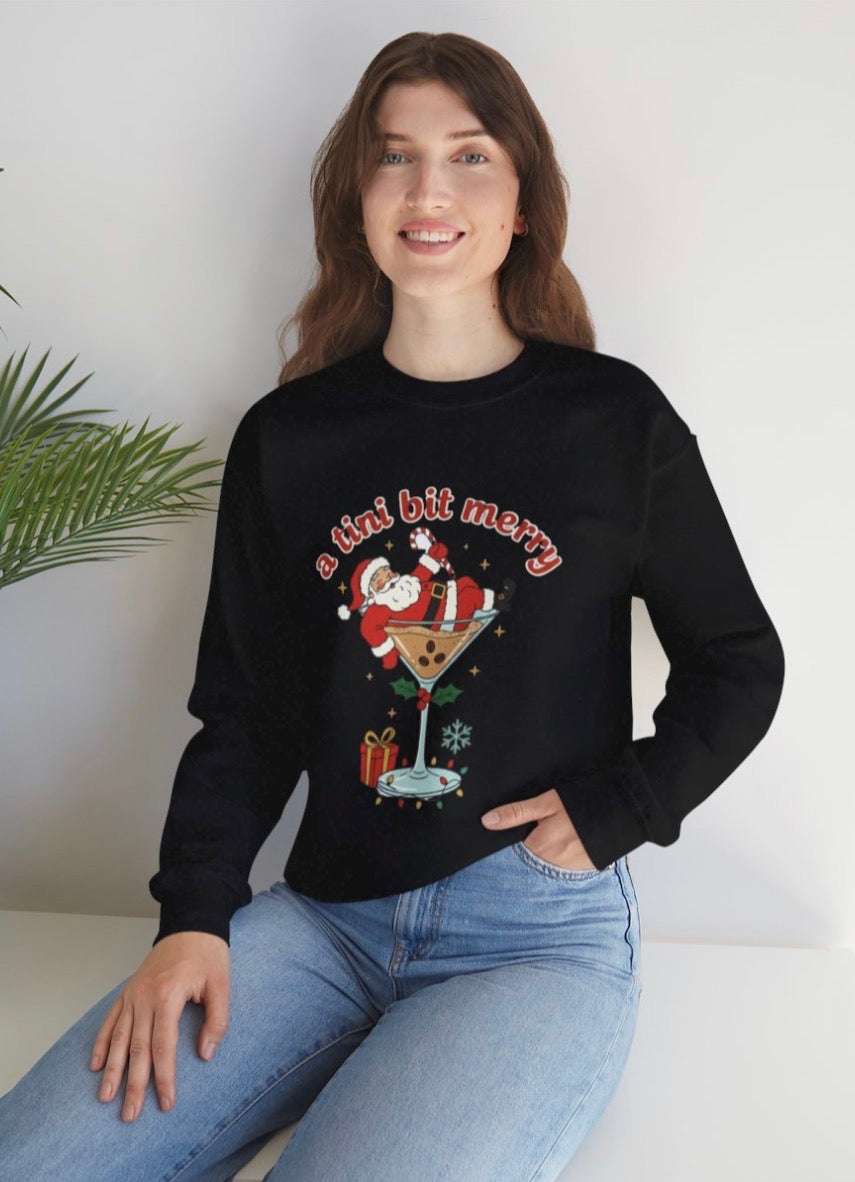 A Tini Bit Merry Santa Martini Sweatshirt | Christmas Cocktail Holiday Crewneck, Gift for Espresso Martini Lovers