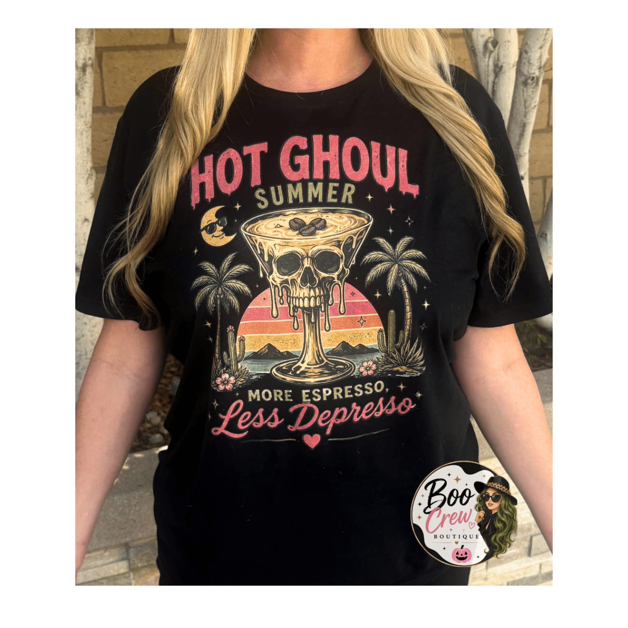 More Espresso Less Depresso Skull & Palm Tee - Boo Crew Boutique