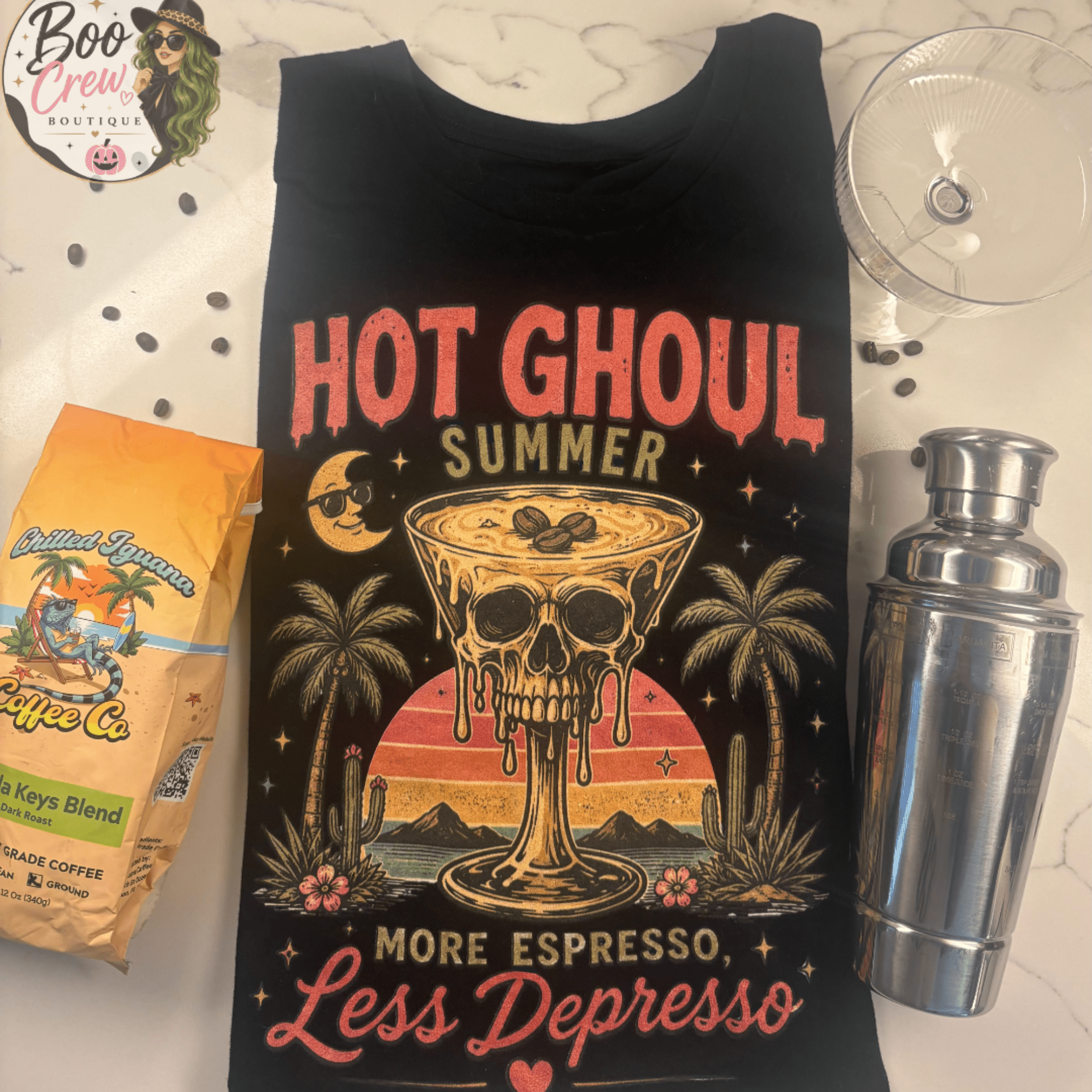 More Espresso Less Depresso Skull & Palm Tee - Boo Crew Boutique