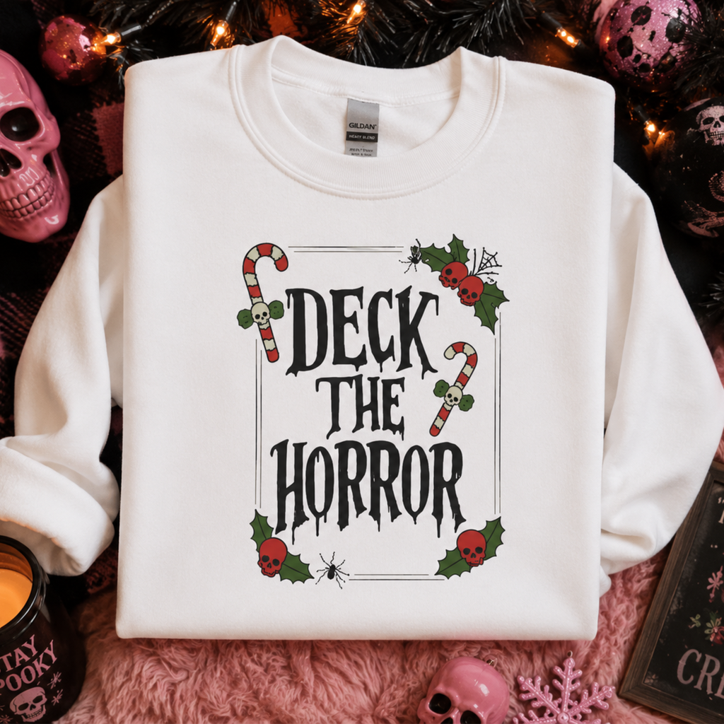Deck the Horror Crewneck Sweatshirt — Spooky Christmas Holiday Graphic