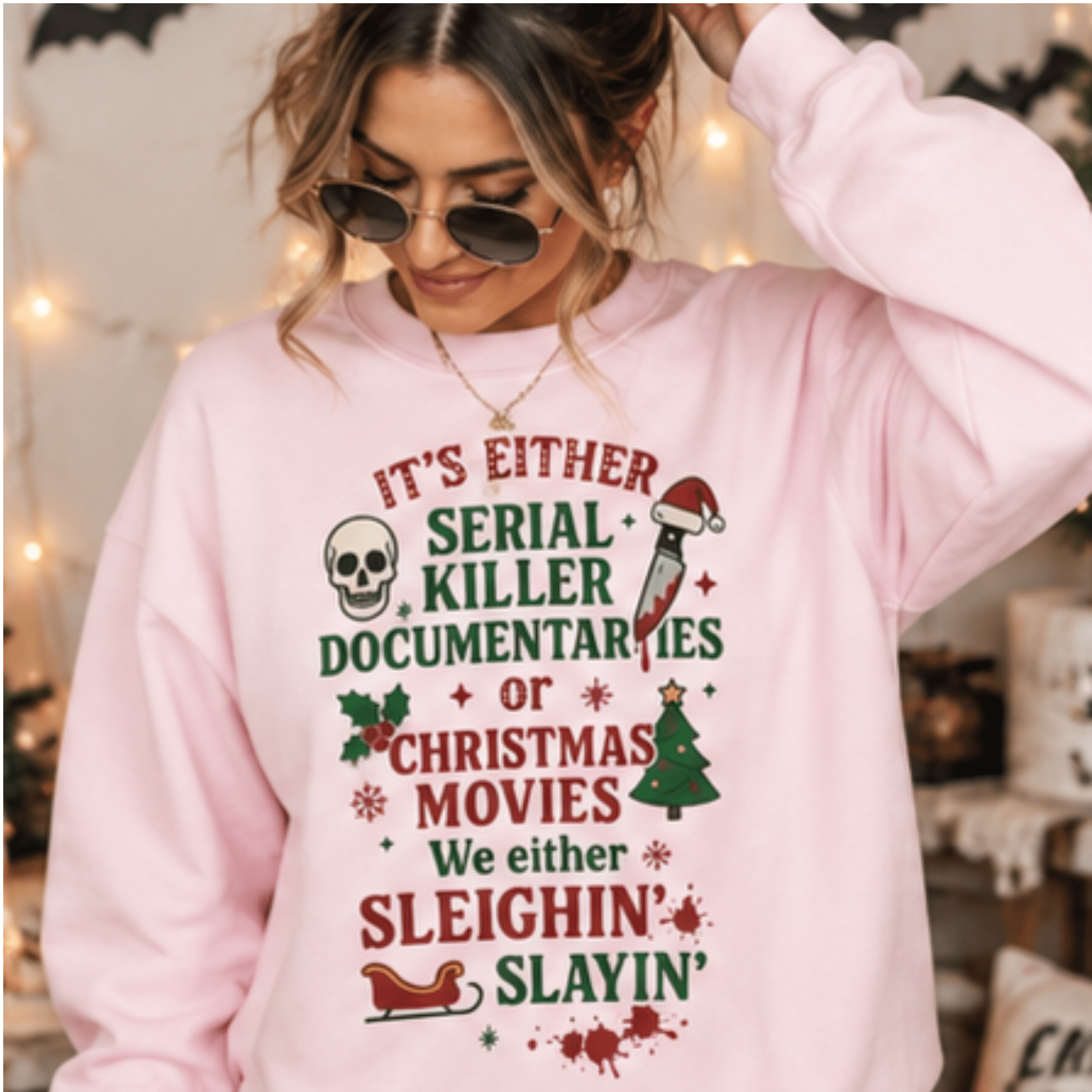 Christmas True Crime Sweatshirt — "It’s Either Serial Killer Documentaries or Christmas Movies" Holiday Crewneck - Boo Crew Boutique