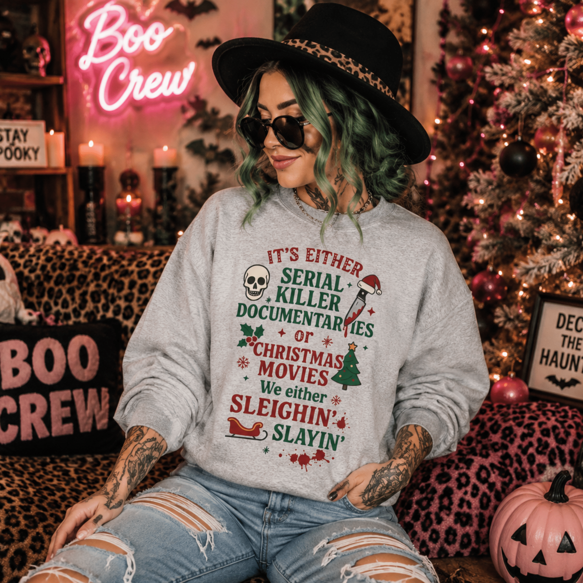 Christmas True Crime Sweatshirt — "It’s Either Serial Killer Documentaries or Christmas Movies" Holiday Crewneck - Boo Crew Boutique