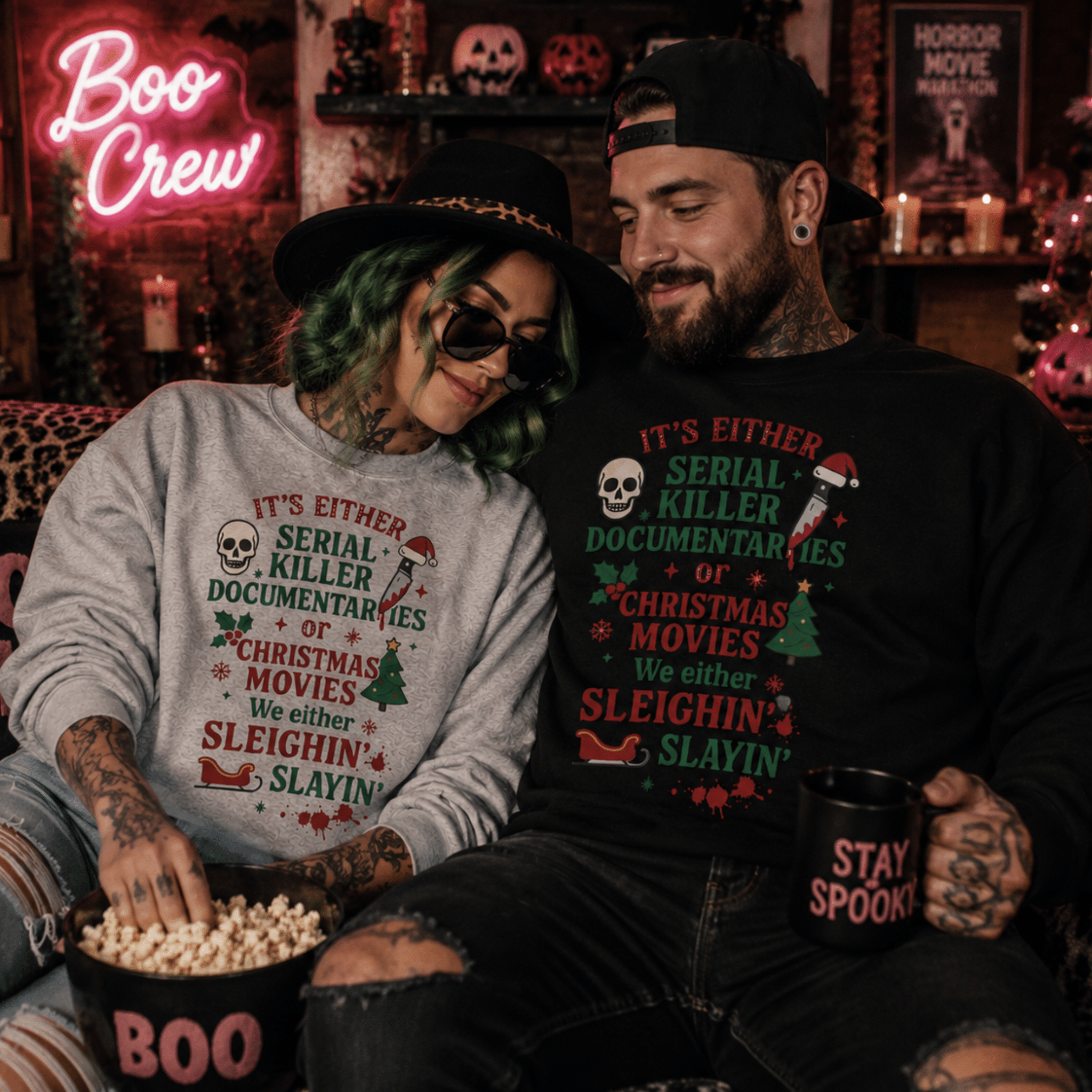 Christmas True Crime Sweatshirt — "It’s Either Serial Killer Documentaries or Christmas Movies" Holiday Crewneck - Boo Crew Boutique