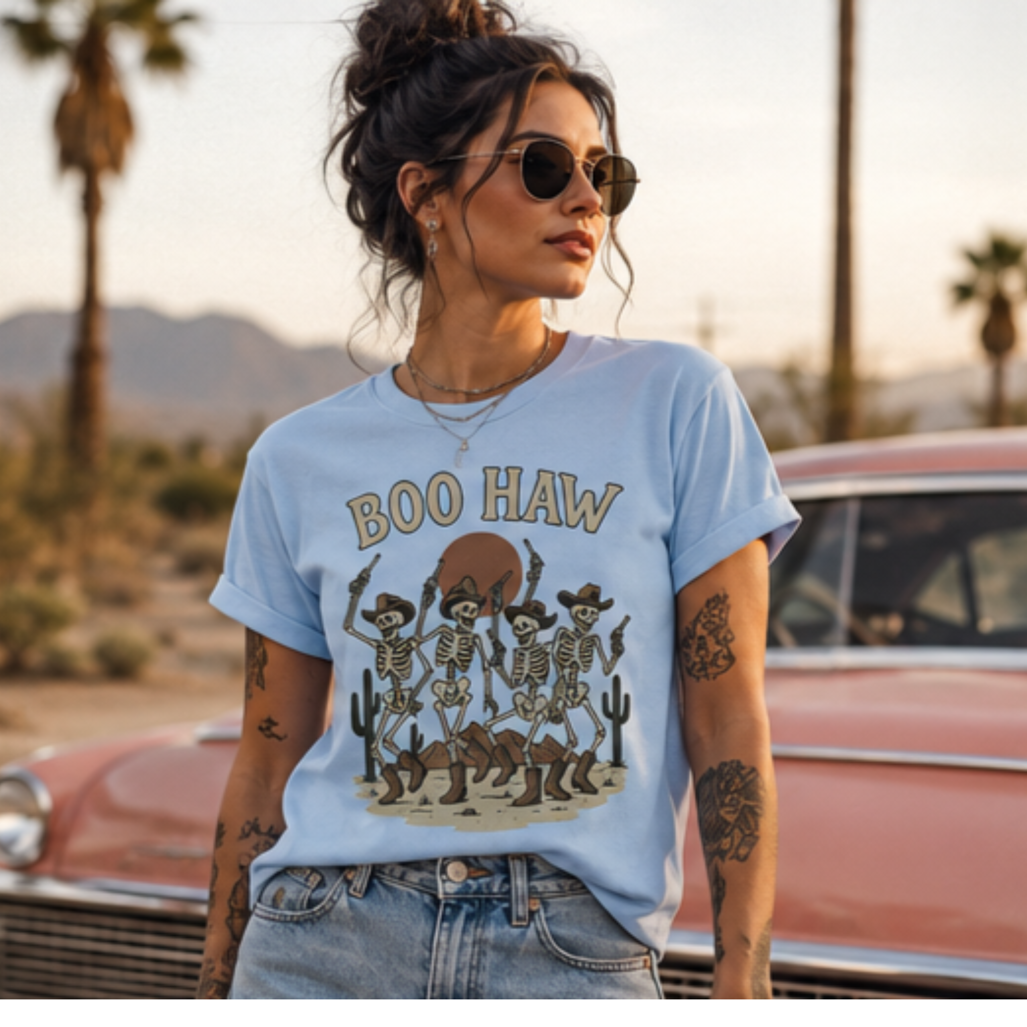 Boo Haw Skeleton Cowboys T-Shirt — Halloween Western Skeleton Dance Tee