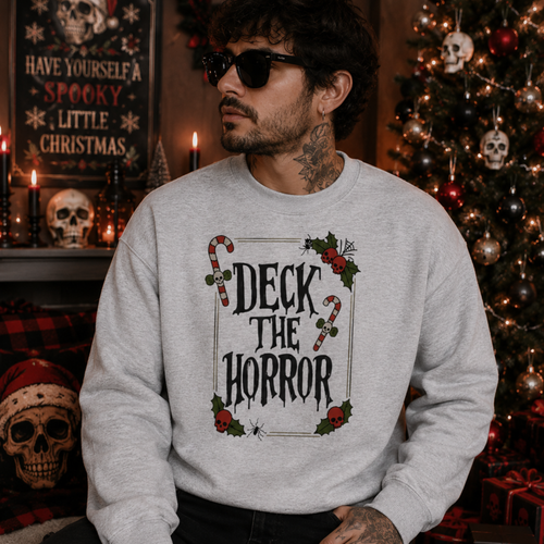 Deck the Horror Crewneck Sweatshirt — Spooky Christmas Holiday Graphic