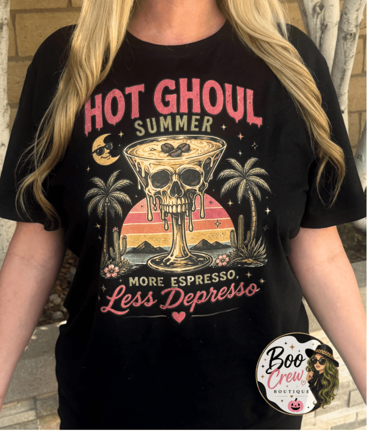 More Espresso Less Depresso Skull & Palm Tee - Boo Crew Boutique