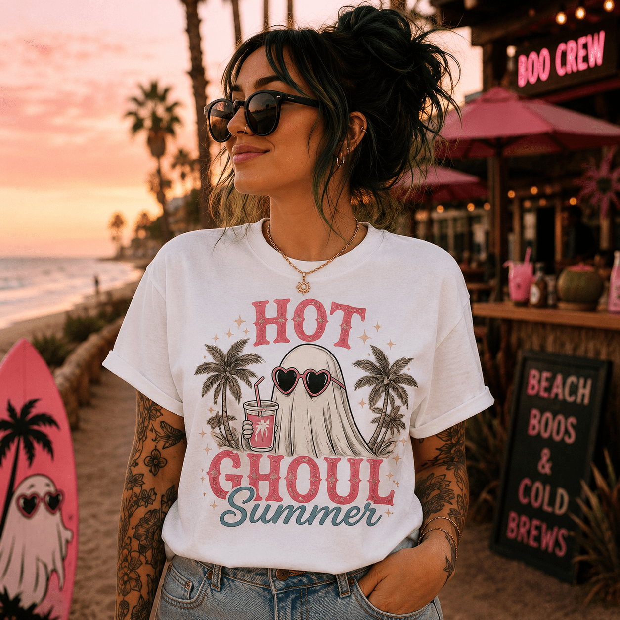 "Hot Ghoul Summer" Ghost Beach Tee - Boo Crew Boutique