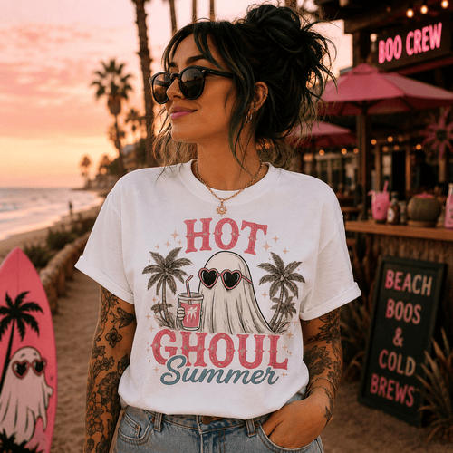 "Hot Ghoul Summer" Ghost Beach Tee - Boo Crew Boutique
