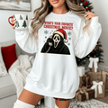 Horror Christmas Sweatshirt — "What's Your Favorite Christmas Movie?" Scream Mask Holiday Crewneck - Boo Crew Boutique