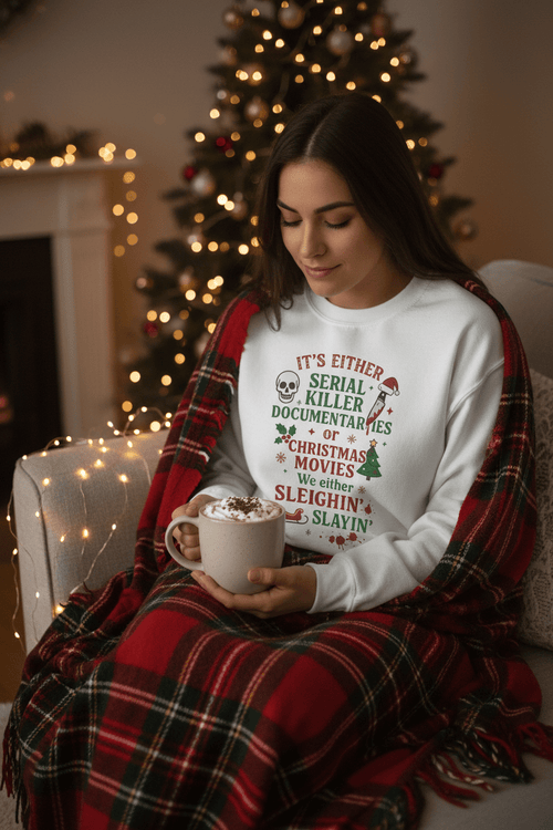 Christmas True Crime Sweatshirt — "It’s Either Serial Killer Documentaries or Christmas Movies" Holiday Crewneck - Boo Crew Boutique
