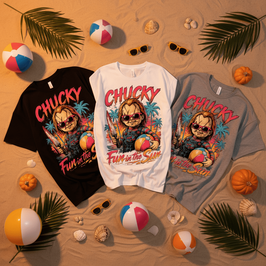 Chucky "Fun in the Sun" Horror Beach T-Shirt - Boo Crew Boutique