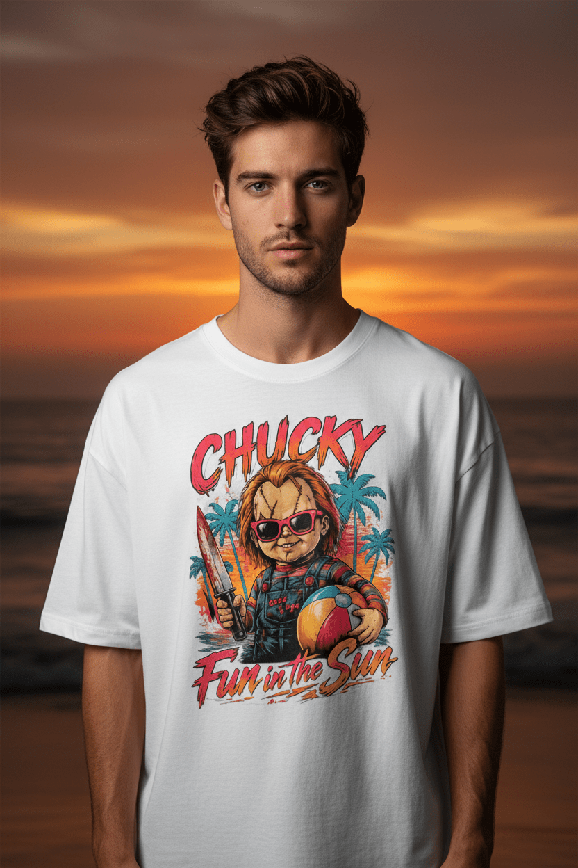 Chucky "Fun in the Sun" Horror Beach T-Shirt - Boo Crew Boutique