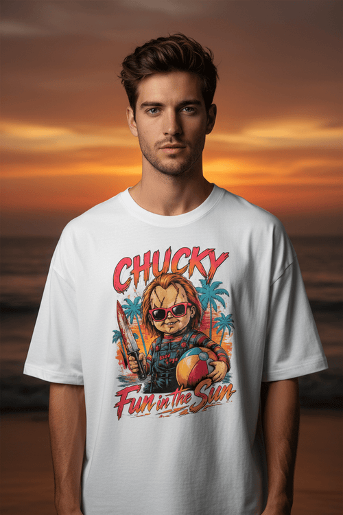 Chucky "Fun in the Sun" Horror Beach T-Shirt - Boo Crew Boutique