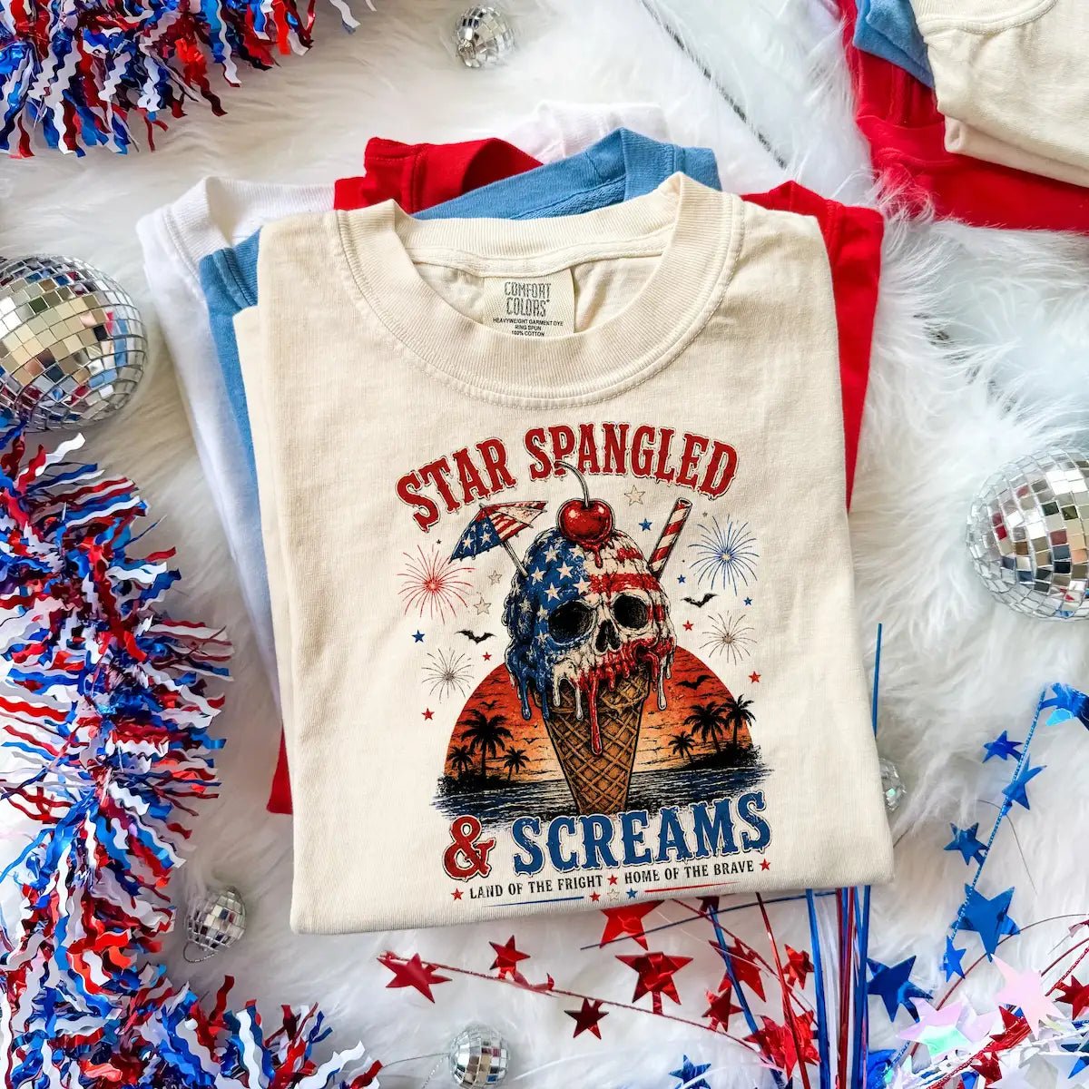 Patriotic Skull Ice Cream T-Shirt – "Star Spangled & Screams" 4th of July Graphic Tee - Boo Crew Boutique