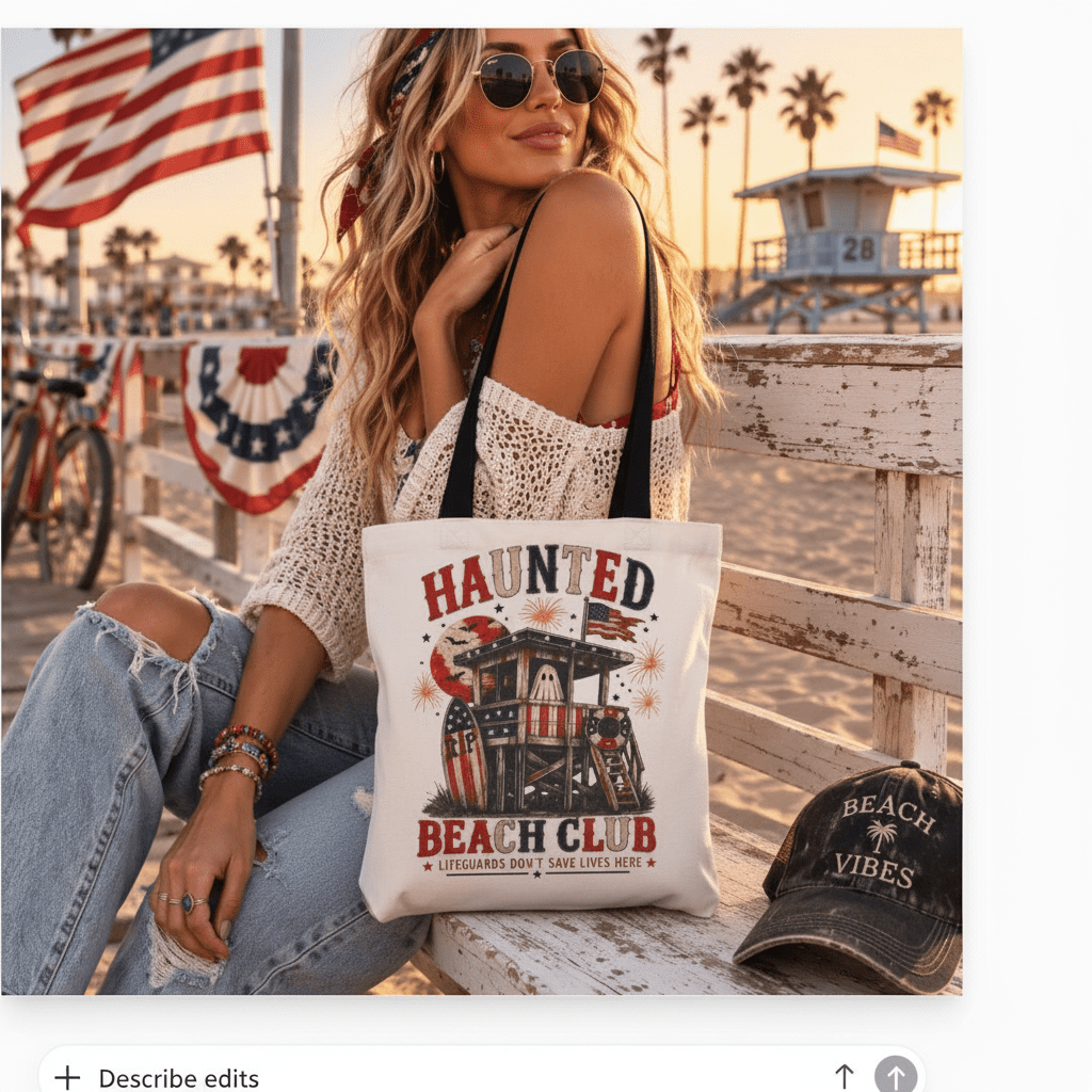 Haunted Beach Club Tote Bag — Vintage Surf Graphic - Boo Crew Boutique