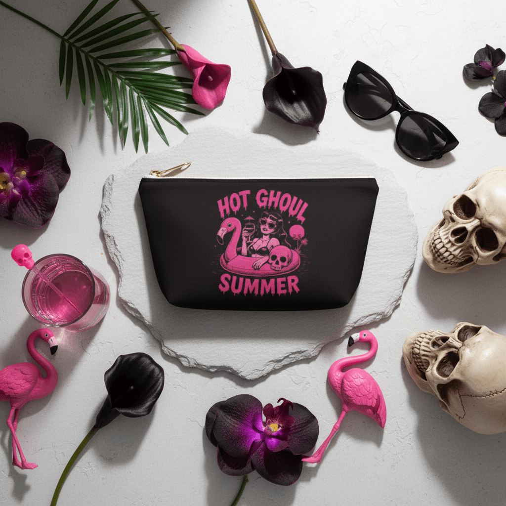 Accessory Pouch — "Hot Ghoul Summer" Pink Retro Pinup Makeup Bag - Boo Crew Boutique
