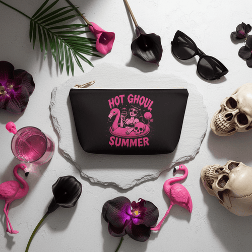 Accessory Pouch — "Hot Ghoul Summer" Pink Retro Pinup Makeup Bag - Boo Crew Boutique