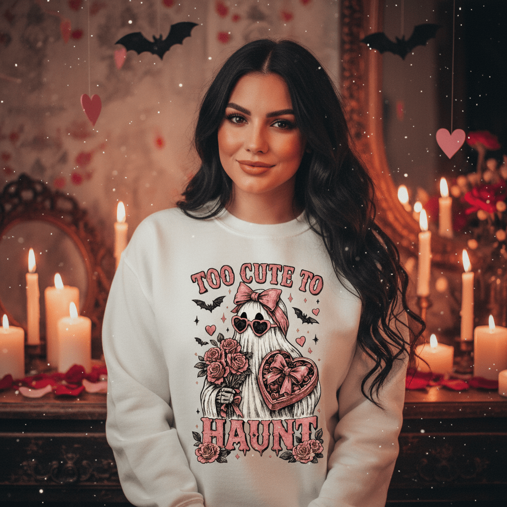 Too Cute to Haunt Sweatshirt — Cute Gothic Ghost Crewneck - Boo Crew Boutique