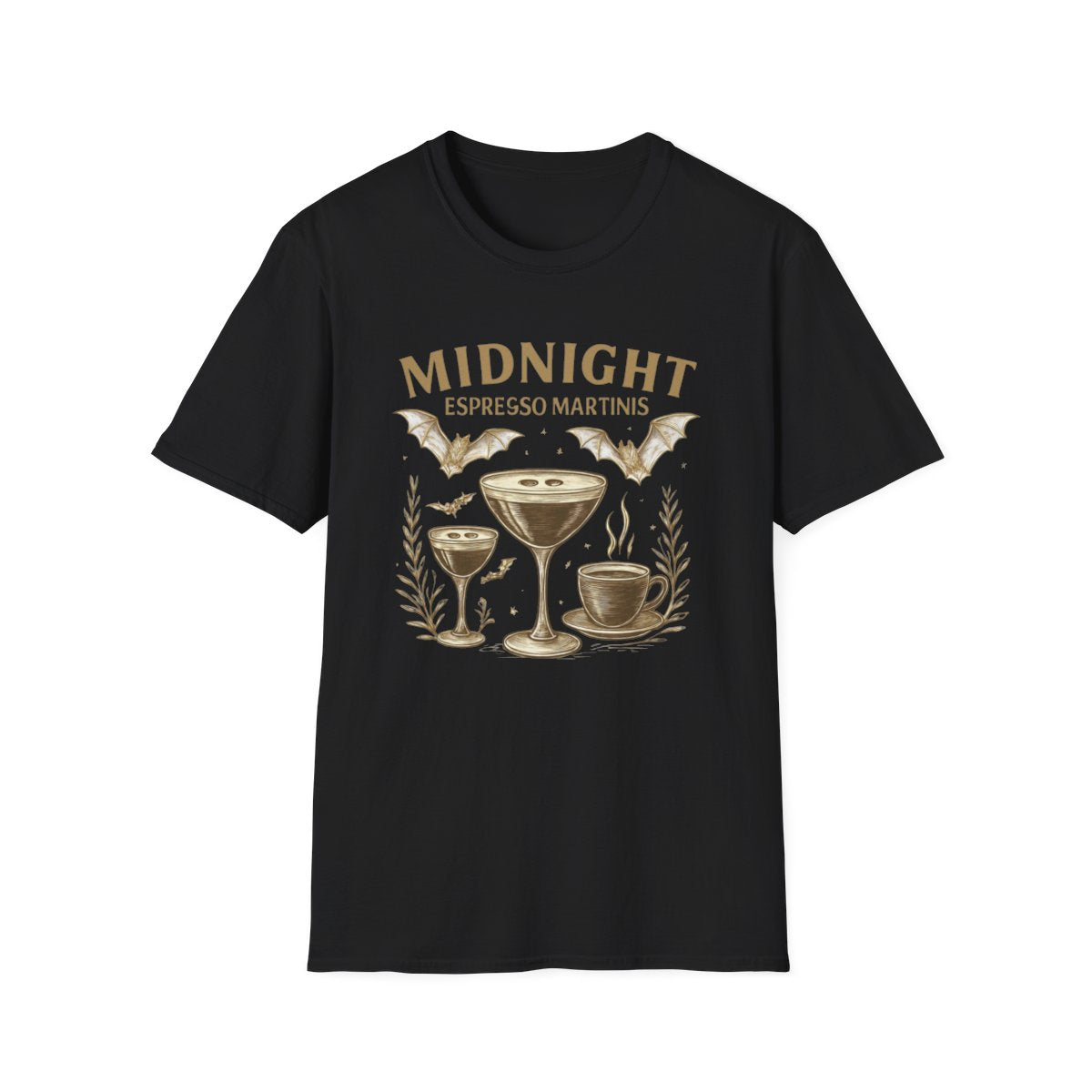 Midnight Espresso Martinis T-Shirt | Unisex Softstyle Tee for Parties, Holidays, Cocktail Lovers, Fun Gatherings, Gift Idea