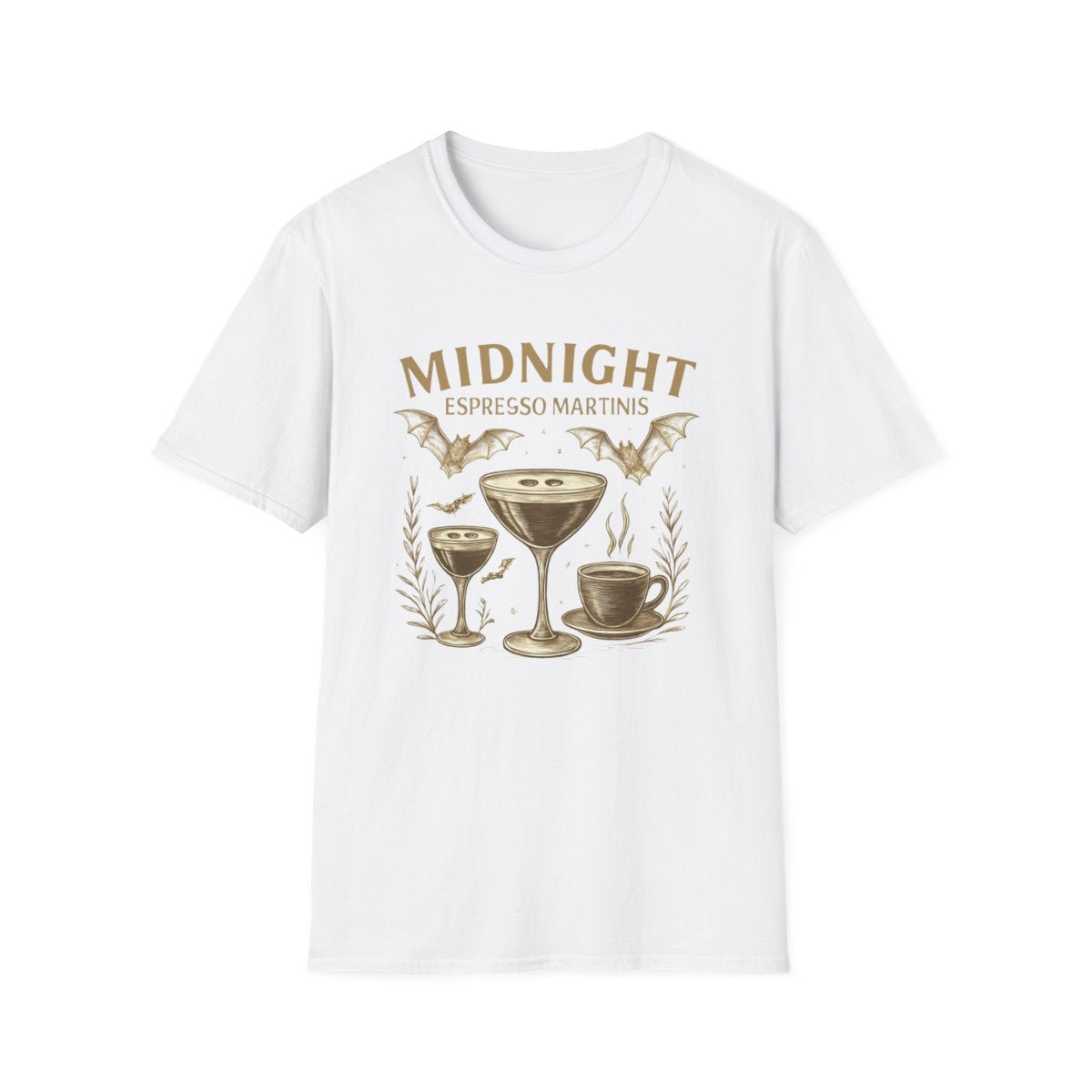 Midnight Espresso Martinis T-Shirt | Unisex Softstyle Tee for Parties, Holidays, Cocktail Lovers, Fun Gatherings, Gift Idea