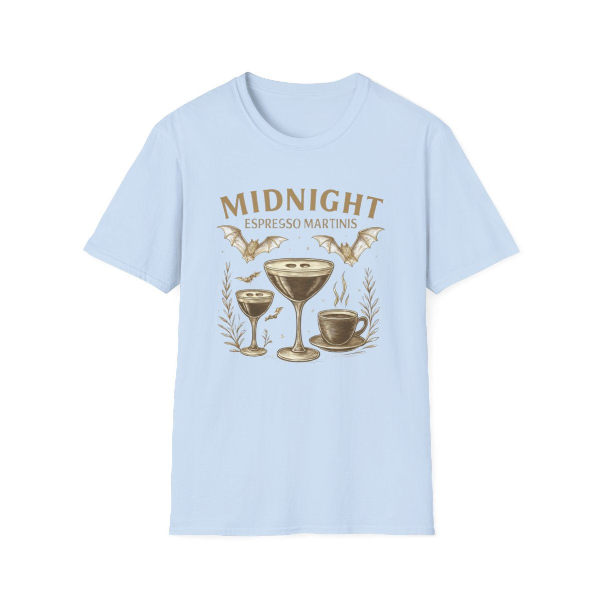 Midnight Espresso Martinis T-Shirt | Unisex Softstyle Tee for Parties, Holidays, Cocktail Lovers, Fun Gatherings, Gift Idea