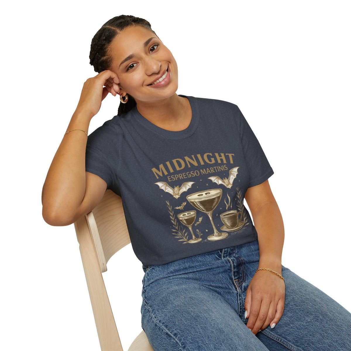 Midnight Espresso Martinis T-Shirt | Unisex Softstyle Tee for Parties, Holidays, Cocktail Lovers, Fun Gatherings, Gift Idea