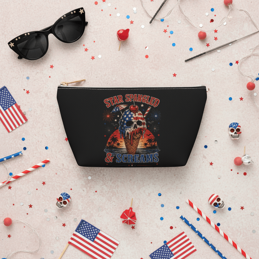 Accessory Pouch — "Star Spangled & Screams" Patriotic Skull Cosmetic Bag - Boo Crew Boutique