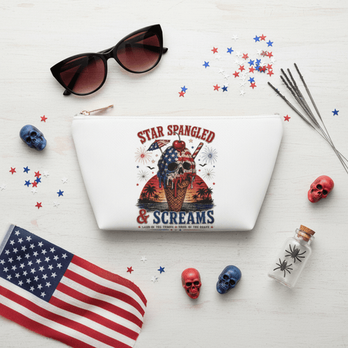 Accessory Pouch — "Star Spangled & Screams" Patriotic Skull Ice Cream Makeup Bag - Boo Crew Boutique